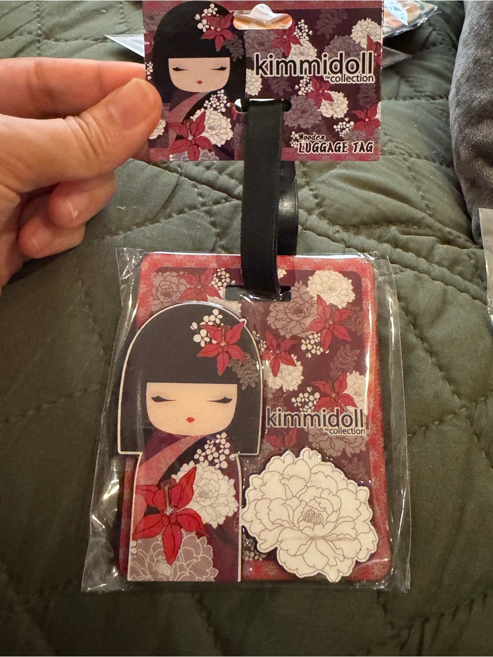 Kimmidoll Floral Doll Wooden Luggage Tag - Burgundy Pink